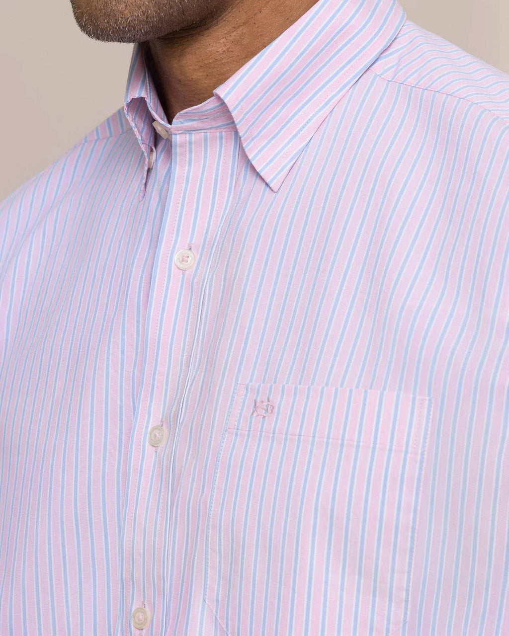 Amelia Island Stripe Charleston Sport Shirt In Sea Pink