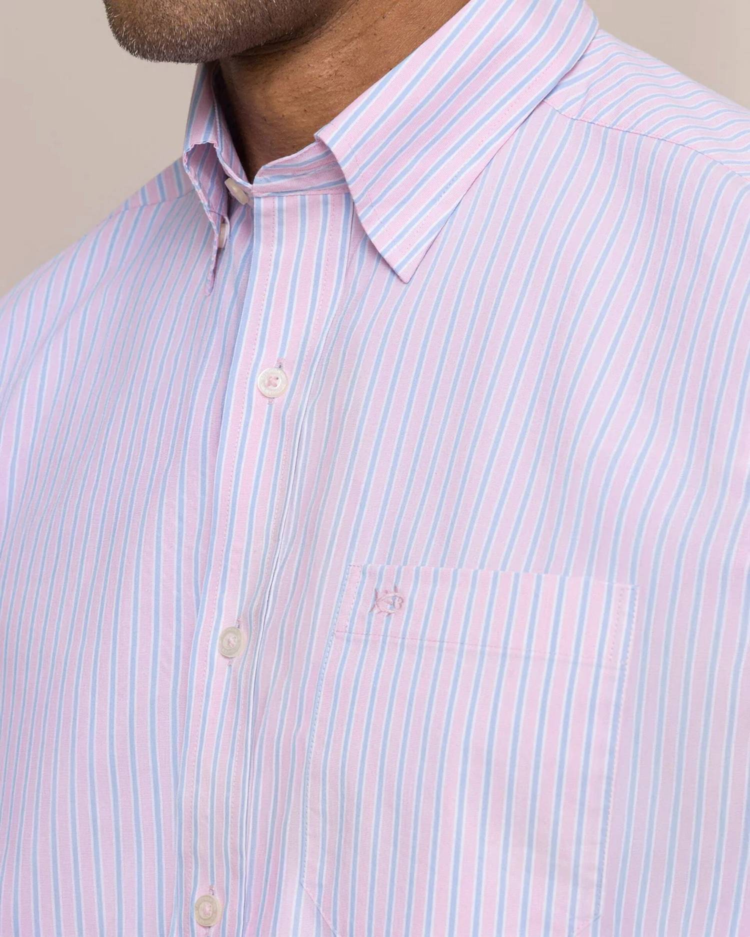 Amelia Island Stripe Charleston Sport Shirt In Sea Pink