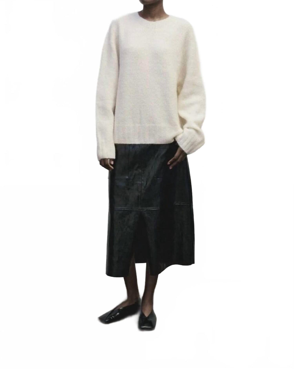 Alpaca Blend Wholegarment Knit Sweater In Ivory