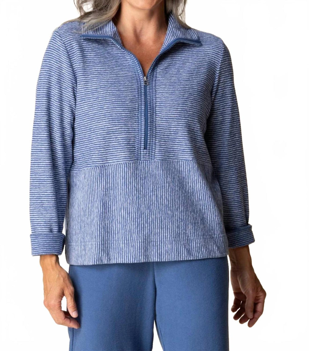 Half Zip Long Sleeve Striped Top In Marine