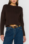 Kalliope Cable Knit Cropped Sweater In Brown