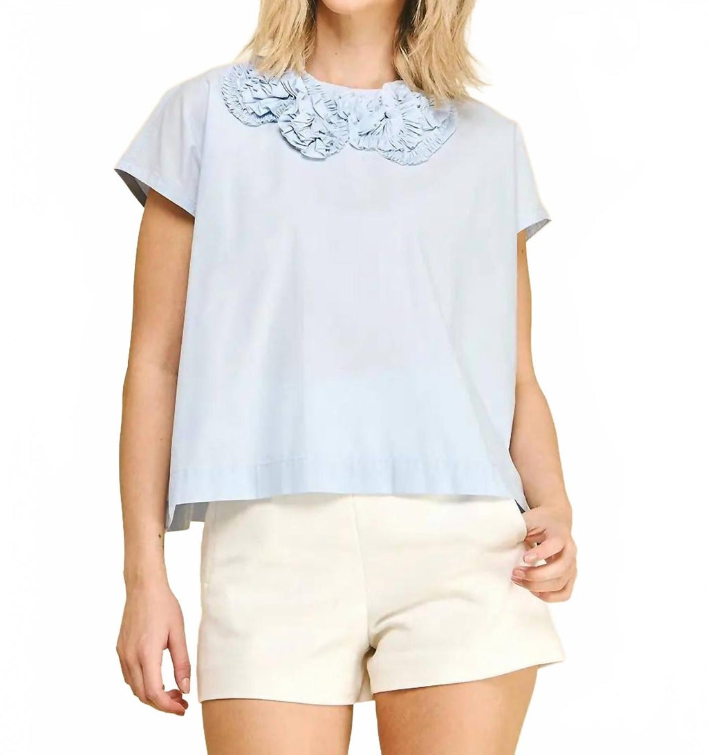 Floral Embroidered Detail Blouse In Blue