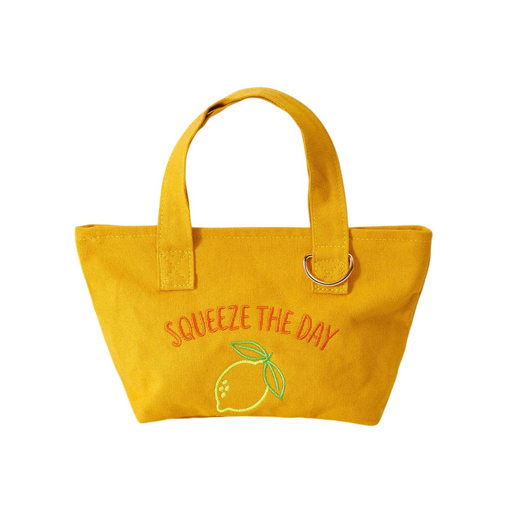 Squeeze Day Lemon Embroidered Small Canvas Tote Bag