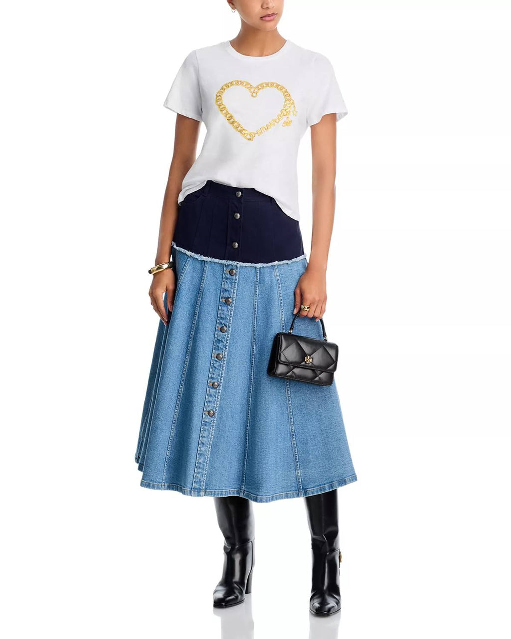 Amour Heart Chain Shrunken Tee In White/gold