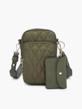 Women's Parker Quilted 3 Compartment Crossbody Bag With Pouch In Olive