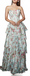 Ruffle Satin Ballgown In Tiffany Multi