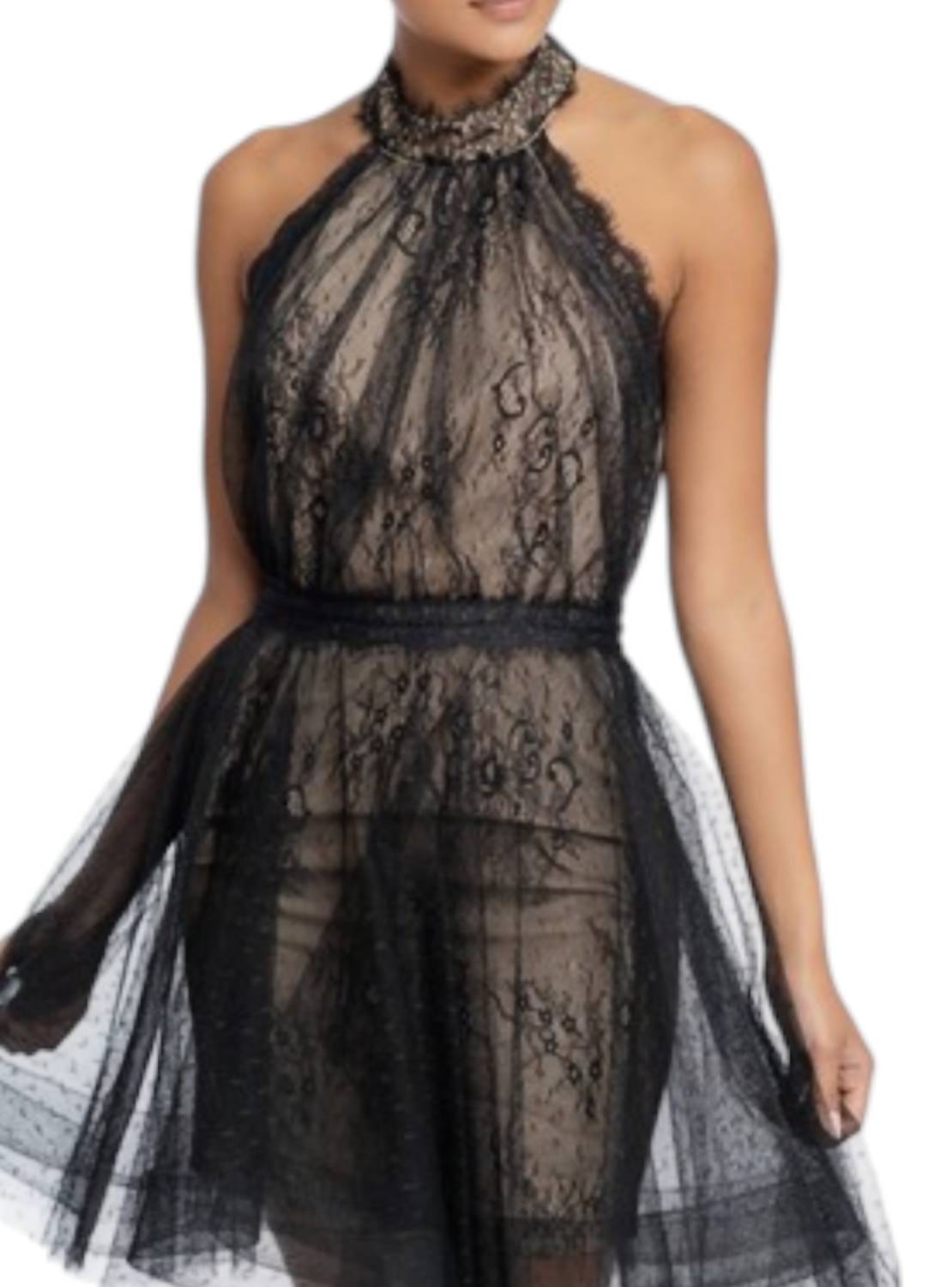 Evelyn Mini Dress In Black And Nude