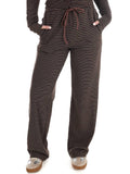 Sweet And Certain Striped Drawstring Lounge Pants In Chocolate