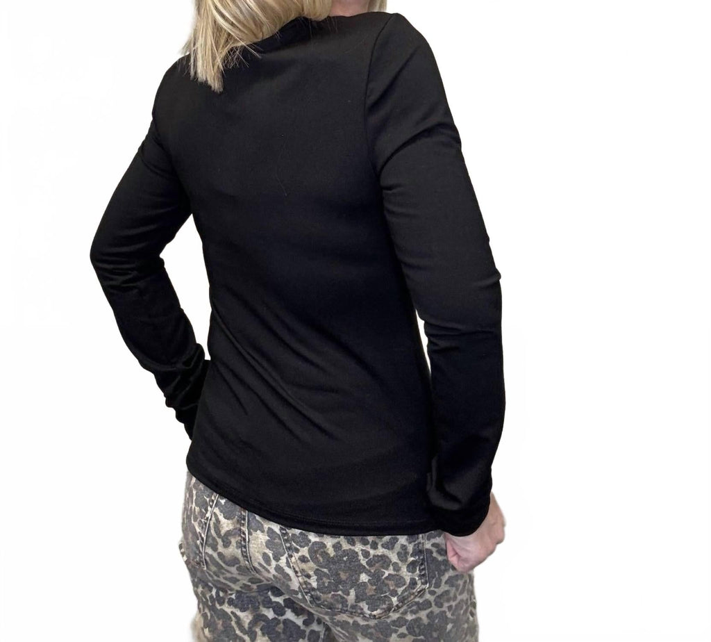 Ring Detail Long Sleeve Top In Black