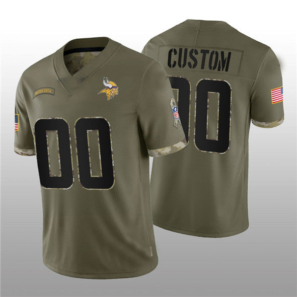 Custom1 Minnesota Vikings ACTIVE PLAYER 2022 Olive Salute To Service Limited Stitched Jersey1 Football Jersey1