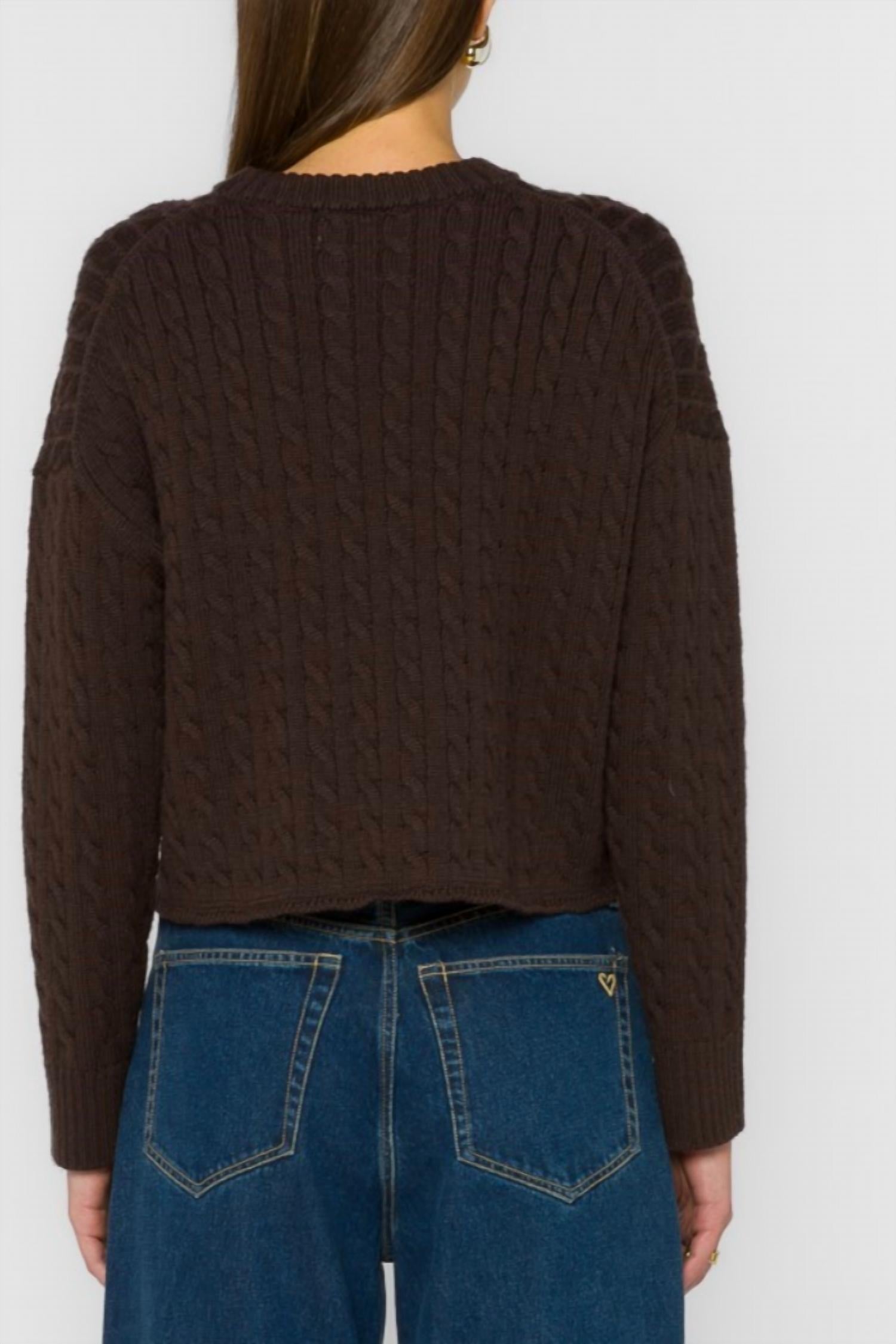 Kalliope Cable Knit Cropped Sweater In Brown