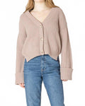 Cuffed Sleeve Textured Cardigan In Taupe