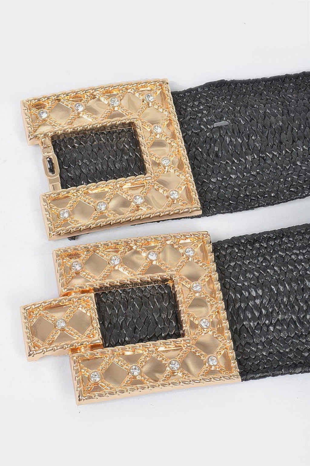 Rhinestone Buckle Stretch Straw Belt