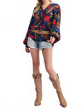 Peach Blossom Floral Gauze Top - Plus In Navy