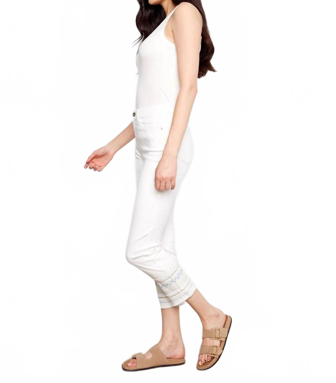 Embroidered Cuff Jeans In White