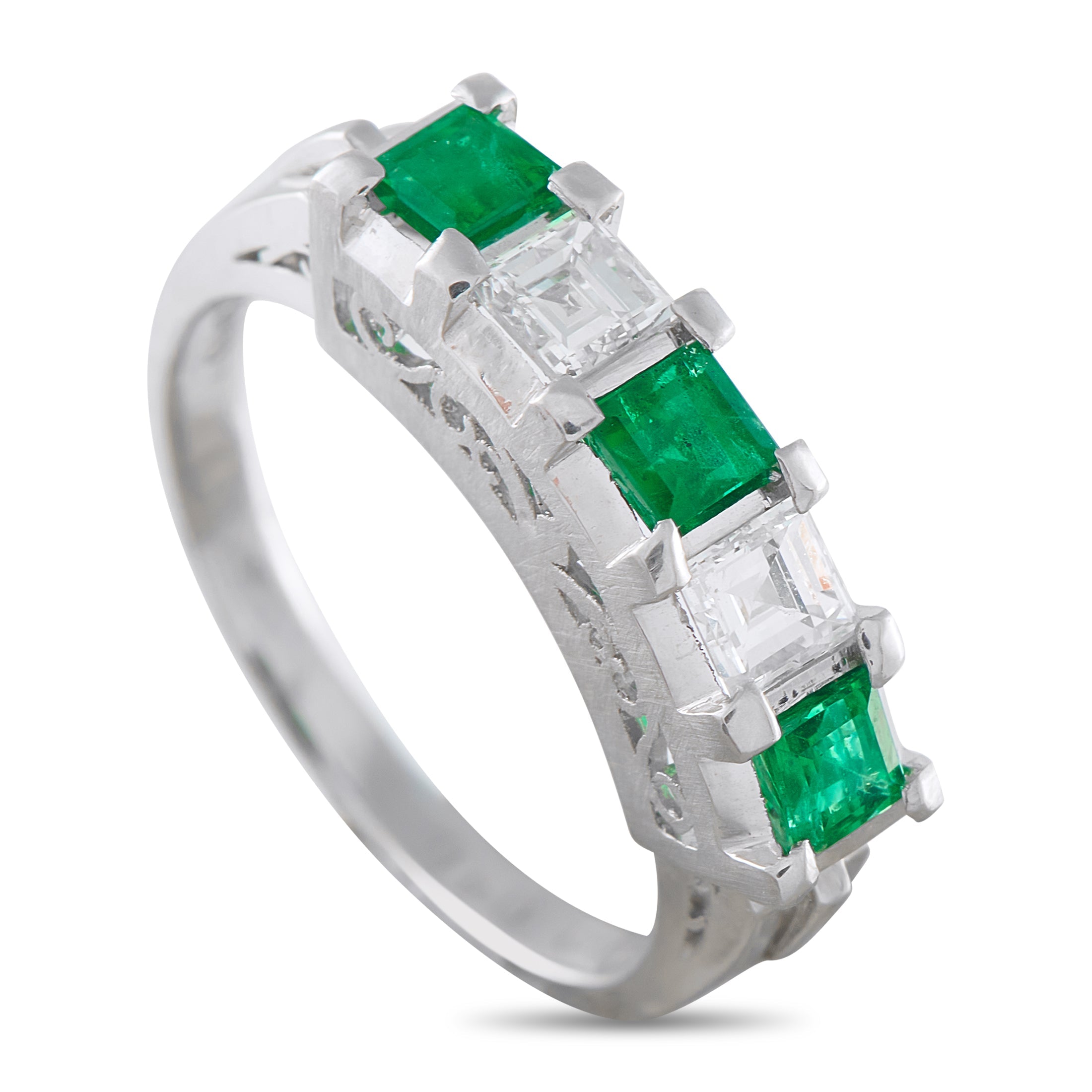 LB Exclusive Platinum 0.46ct Diamond and Emerald Ring MF40-041326