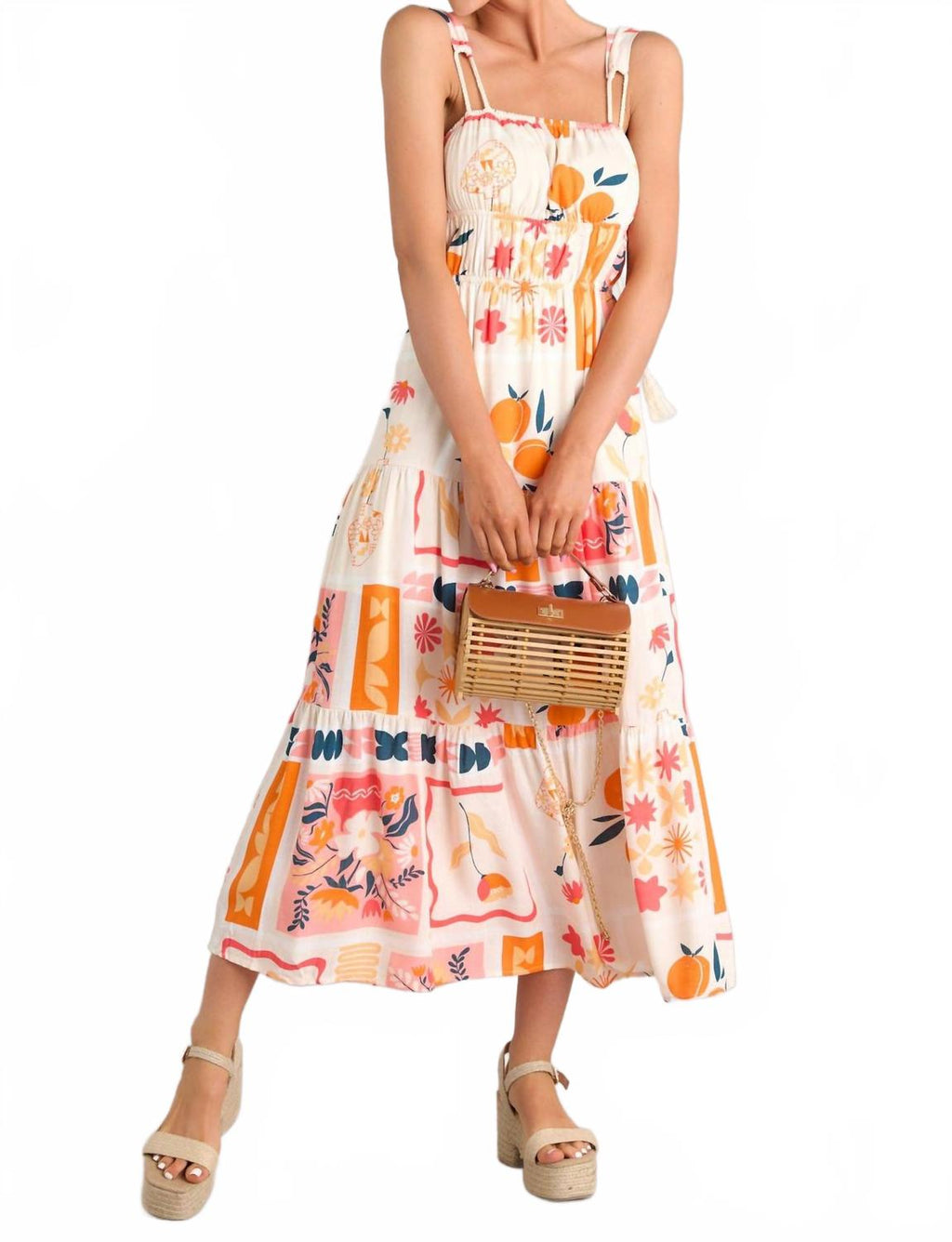 Printed Maxi Dress In Apricot