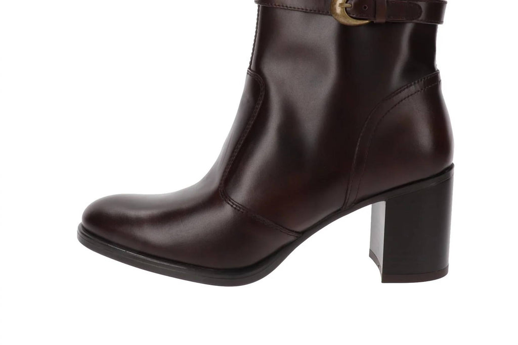 Women's Shiny High Heel Ankle Bootie In Brown