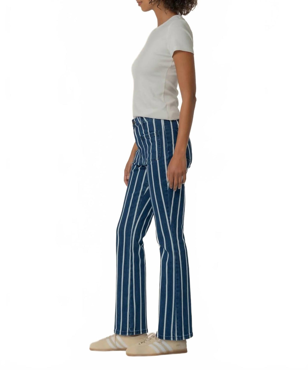 Kelsey High Rise Ankle Flare Jeans In Indigo/white Stripe