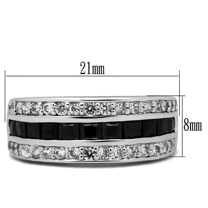 High polished (no plating) Stainless Steel Ring with AAA Grade CZ in Black Diamond