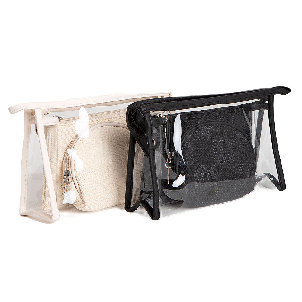 3PCS - Checkered Clear Travel Cosmetic Pouch Bag Set