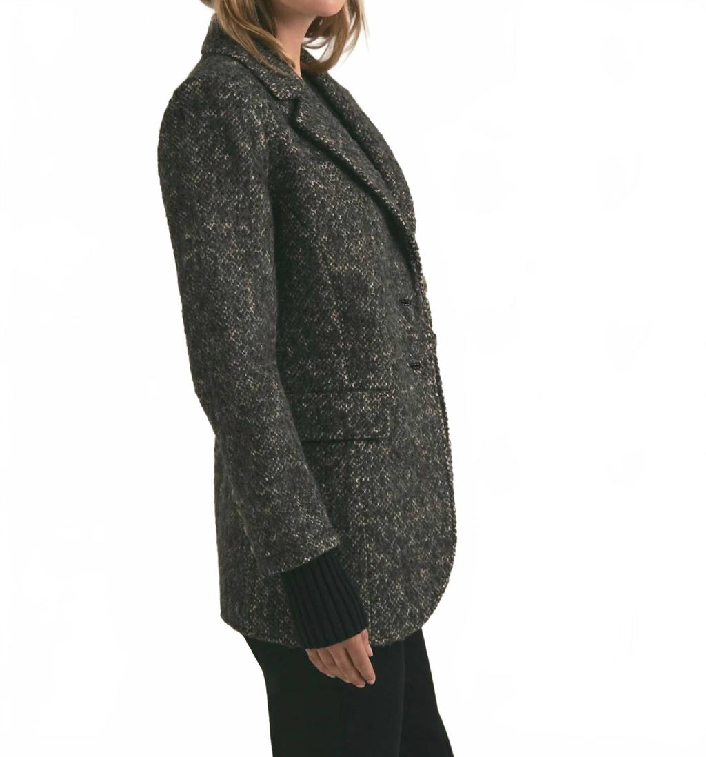 City Cashmere Ribbed Cuffs Blazer In Black