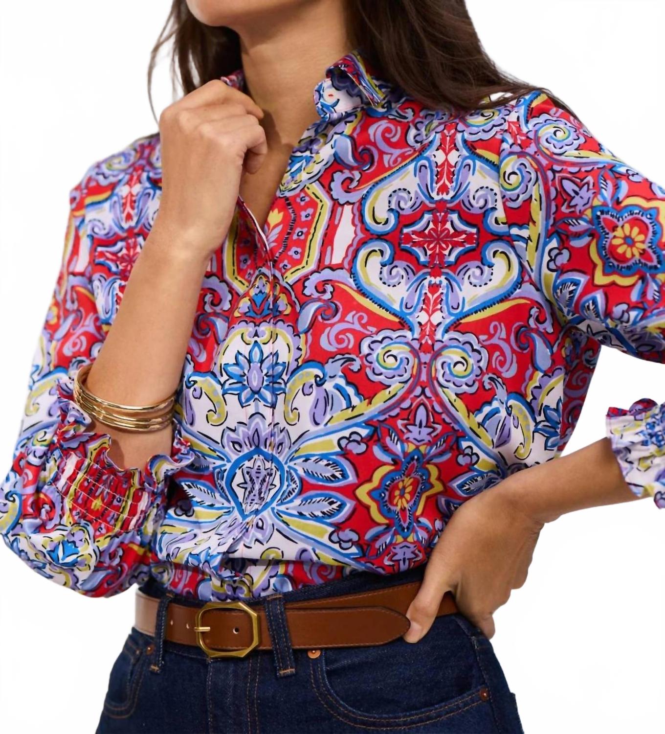 Olivia Floral Shirt In Red Multi