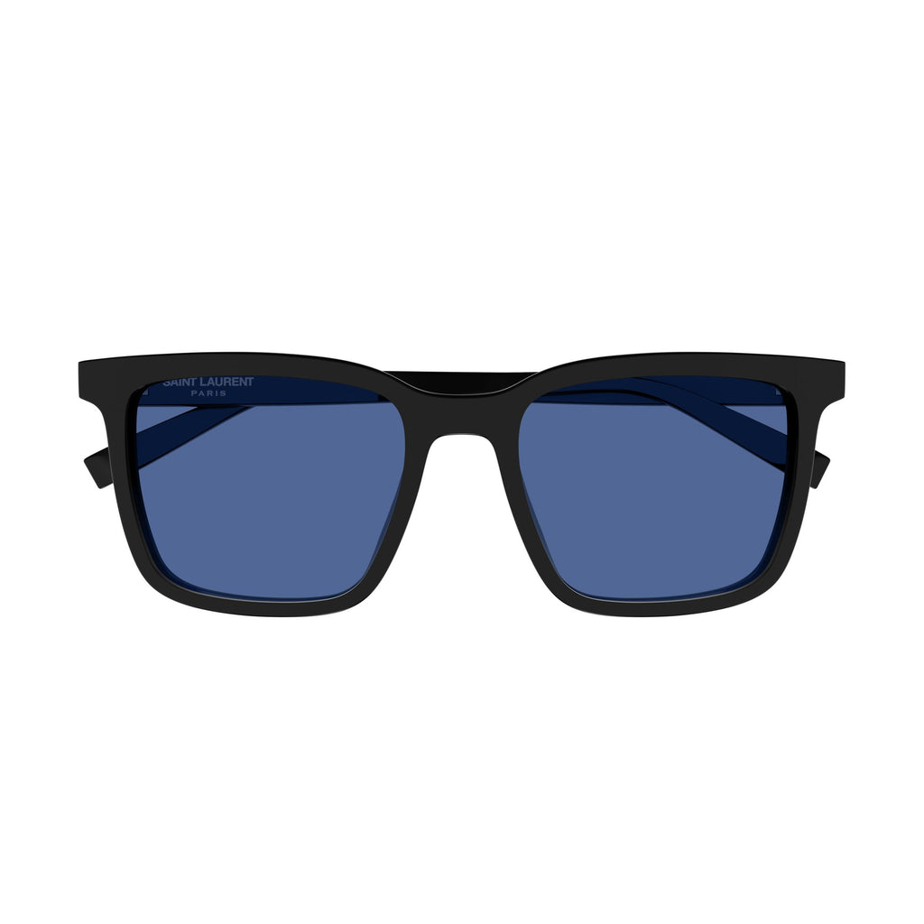 Bold Rectangular Black Acetate Sunglasses With Deep Blue Lenses