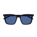 Bold Rectangular Black Acetate Sunglasses With Deep Blue Lenses
