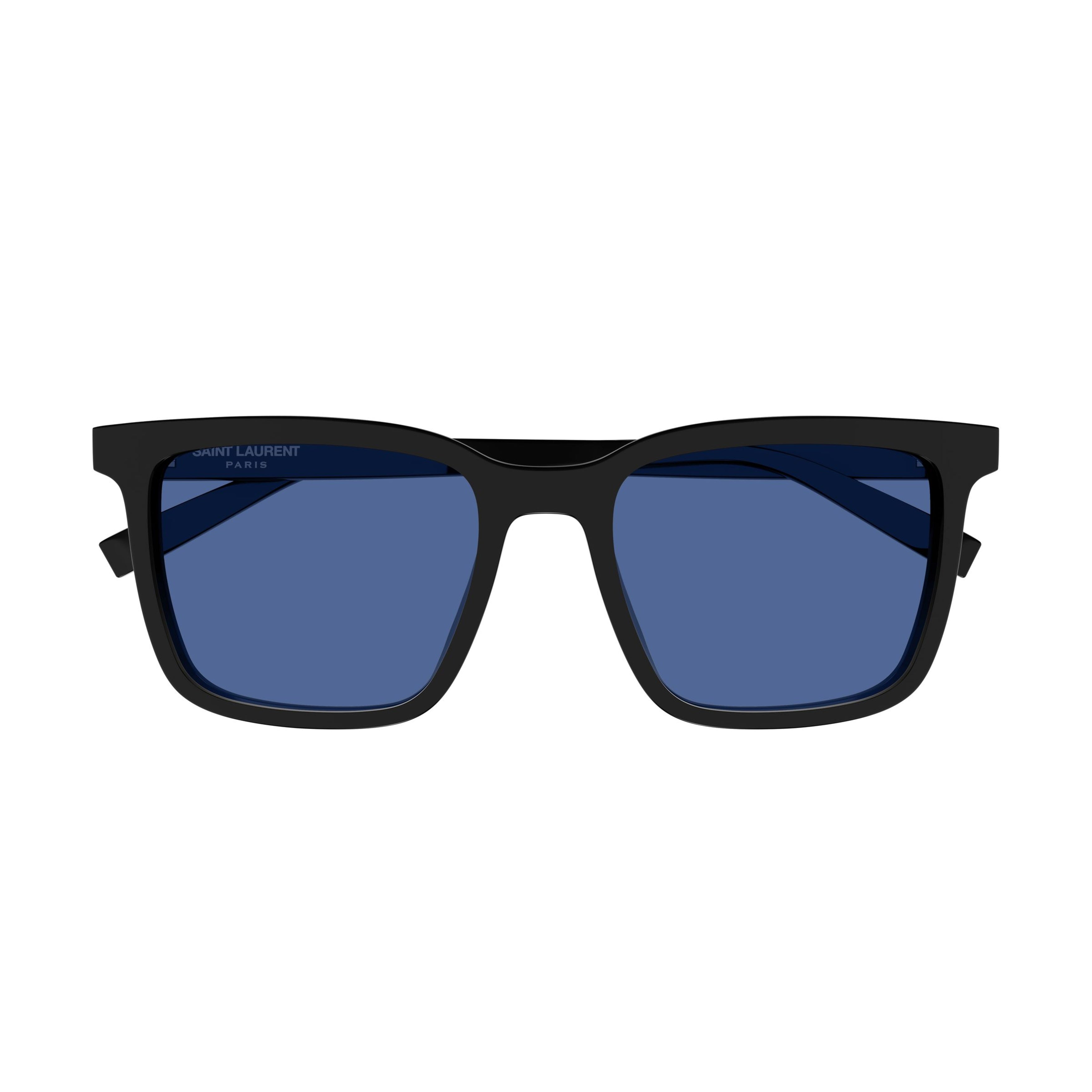 Bold Rectangular Black Acetate Sunglasses With Deep Blue Lenses