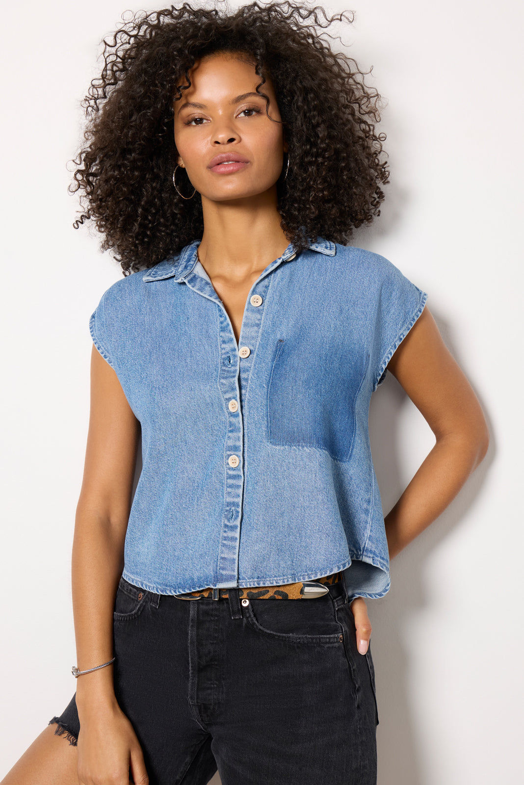 Women's Reworked Denim Short Sleeve Shirt