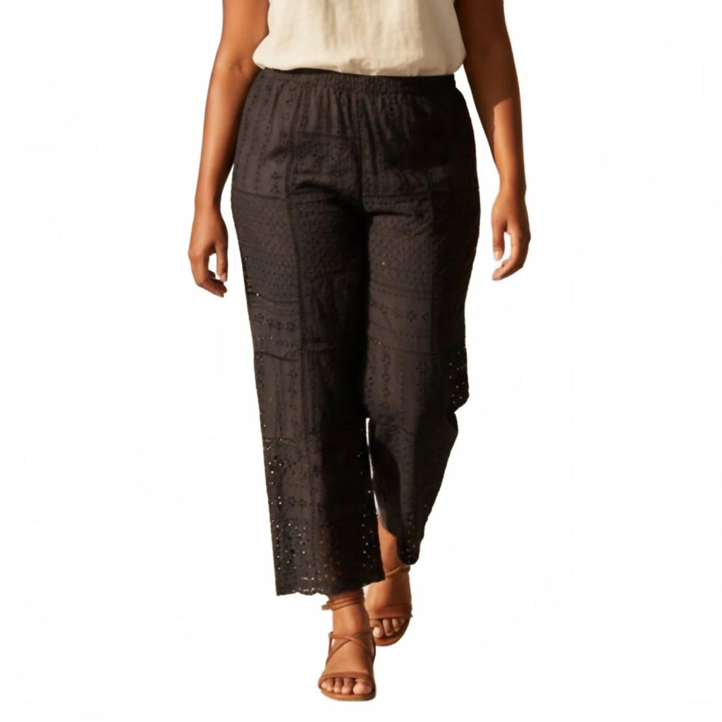 Women's Eyelet Wide Leg Pants In Black