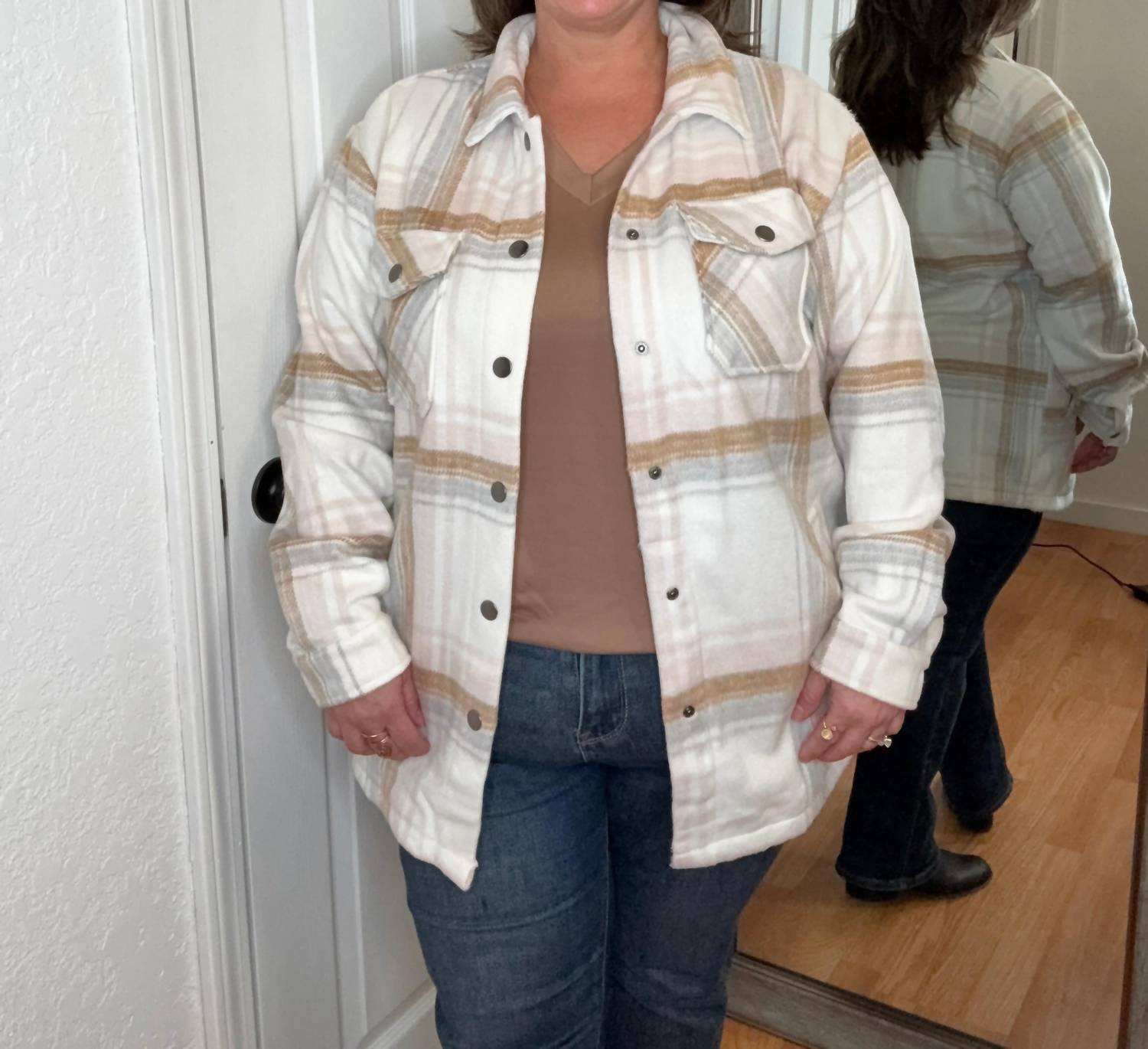 Norah Plaid Shacket In Blush