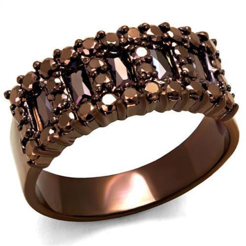 IP Coffee light Brass Ring with AAA Grade CZ in Light Coffee