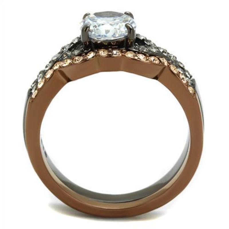 IP Light Black & IP Light coffee Stainless Steel Ring with AAA Grade CZ in Clear