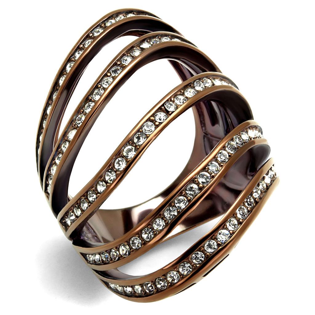 IP Coffee light Stainless Steel Ring with Top Grade Crystal in Clear