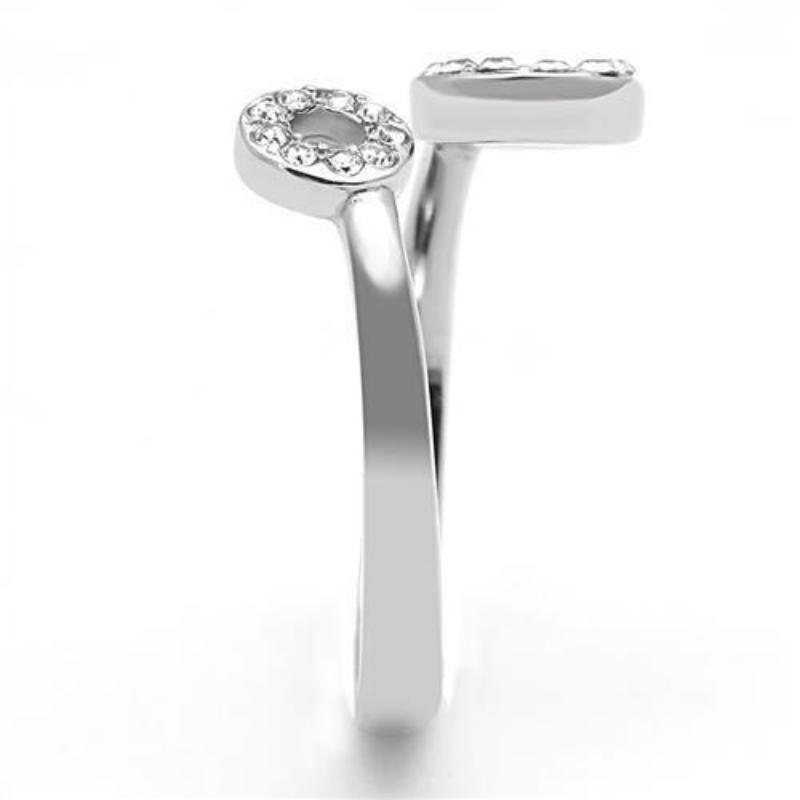 High polished (no plating) Stainless Steel Ring with Top Grade Crystal in Clear