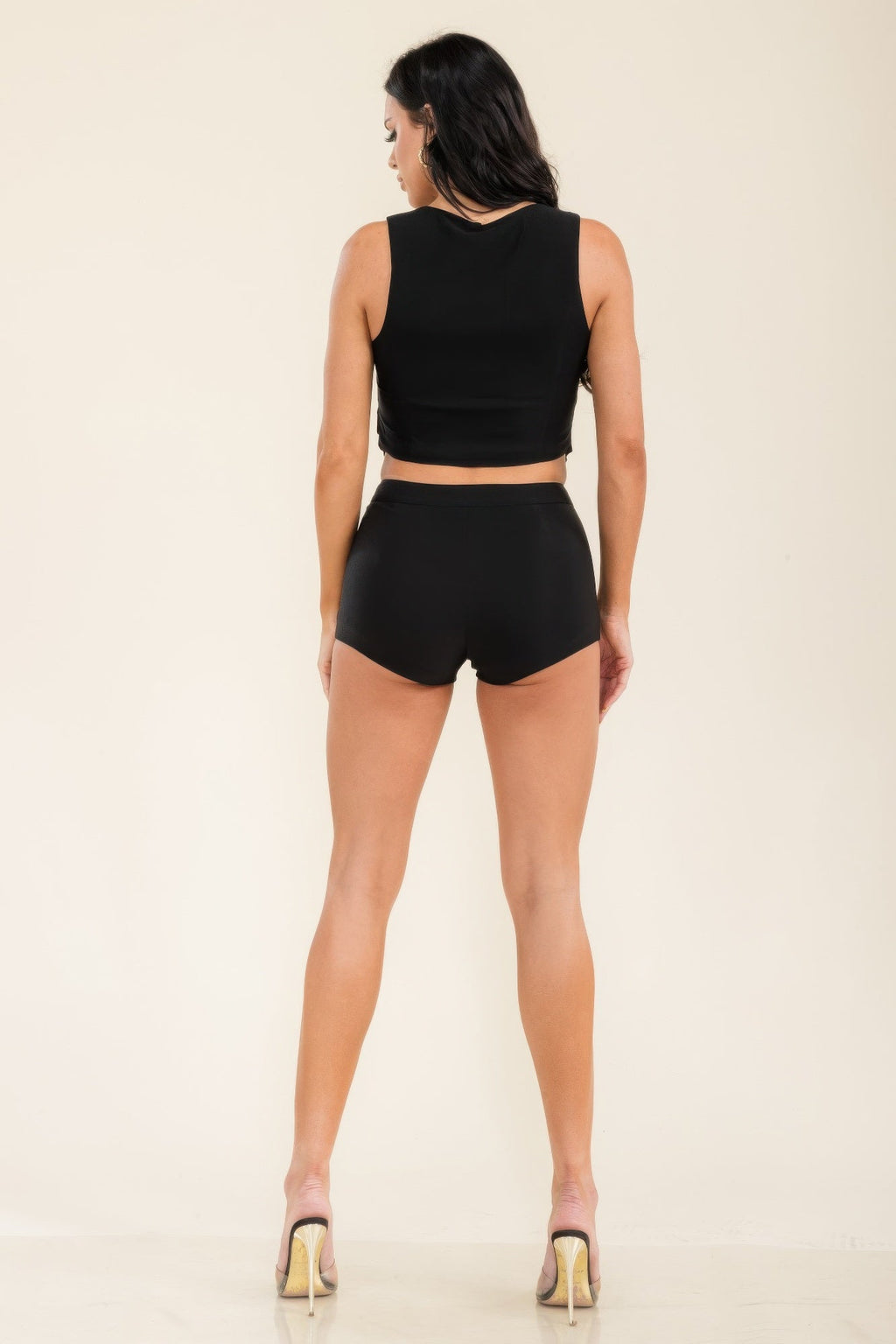 Jewel Button Vest Top And Shorts Pants Set