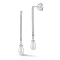 Sterling Silver Pearl Tennis Drop Earrings