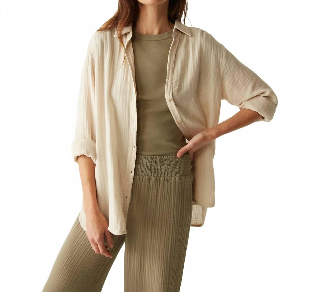 Leo Gauze Button Down Shirt In Beige