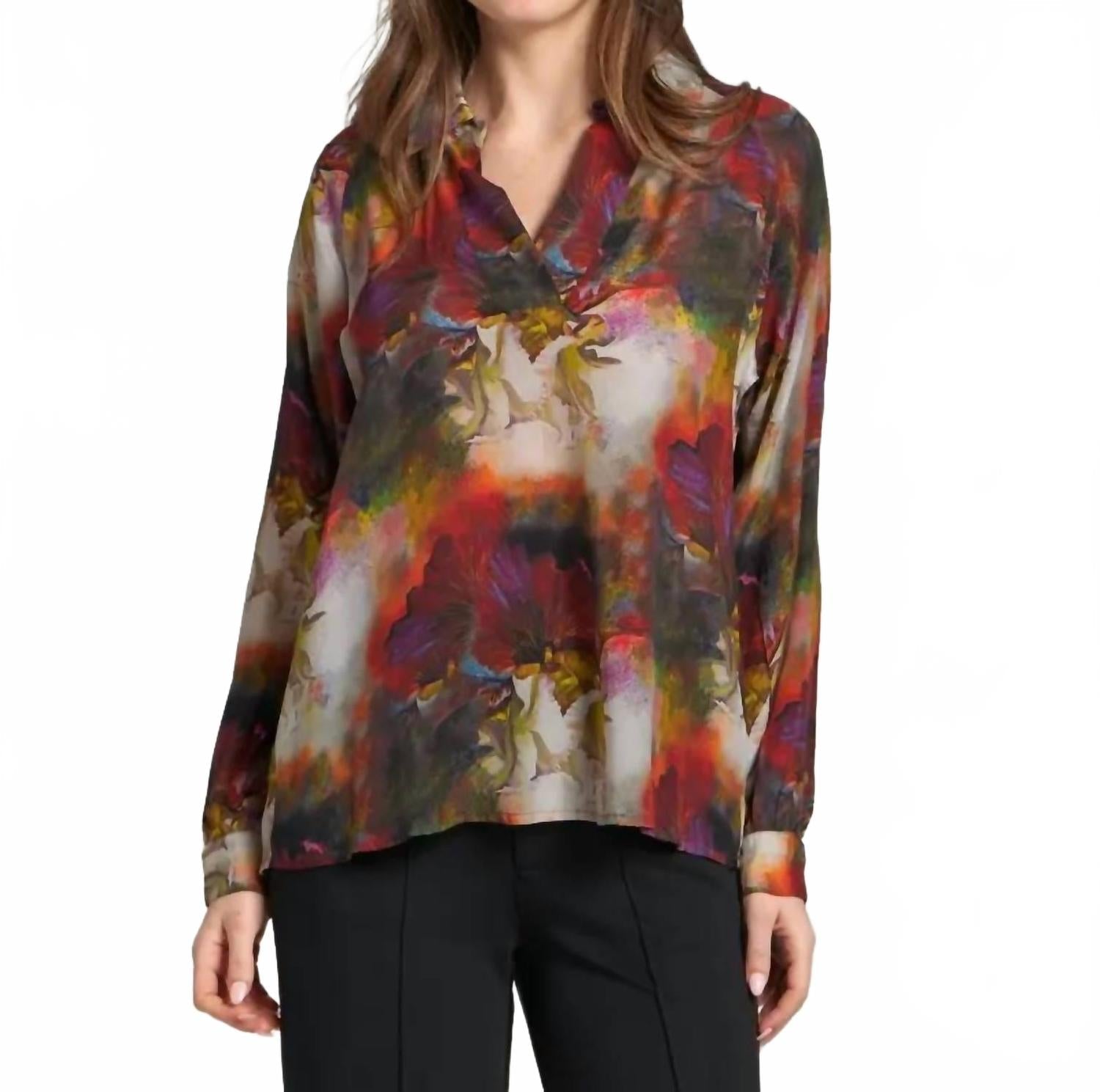 Pullover Long Sleeve Blouse In Red