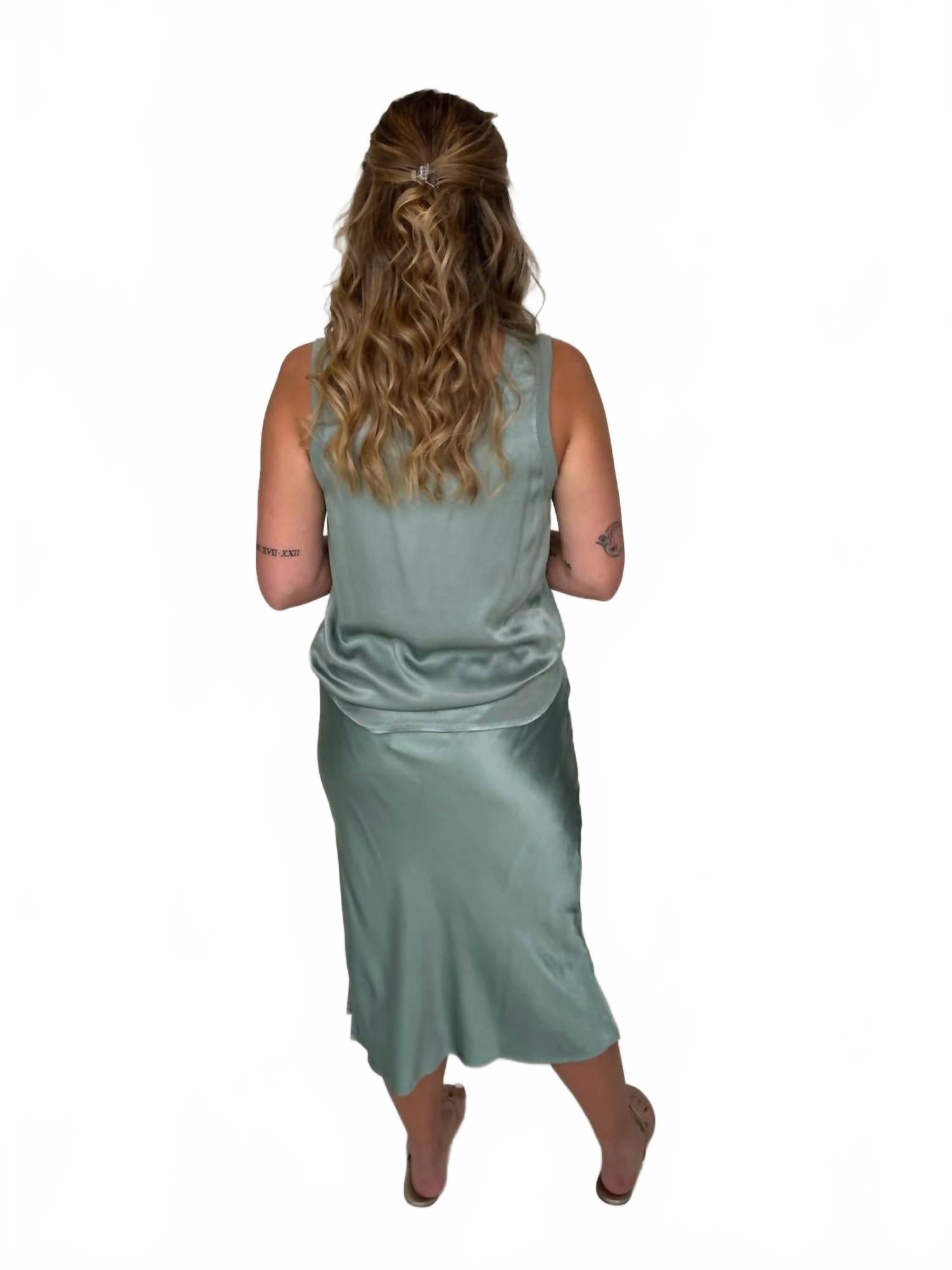 Doris Silky Slip Skirt In Desert Sage