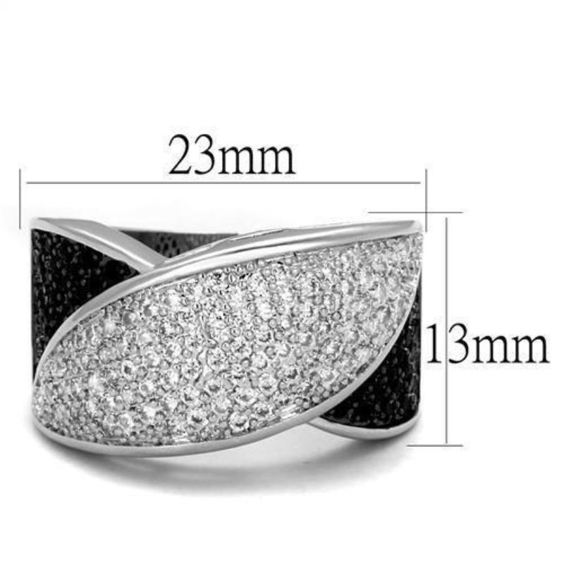 Rhodium + Ruthenium Brass Ring with AAA Grade CZ in Black Diamond