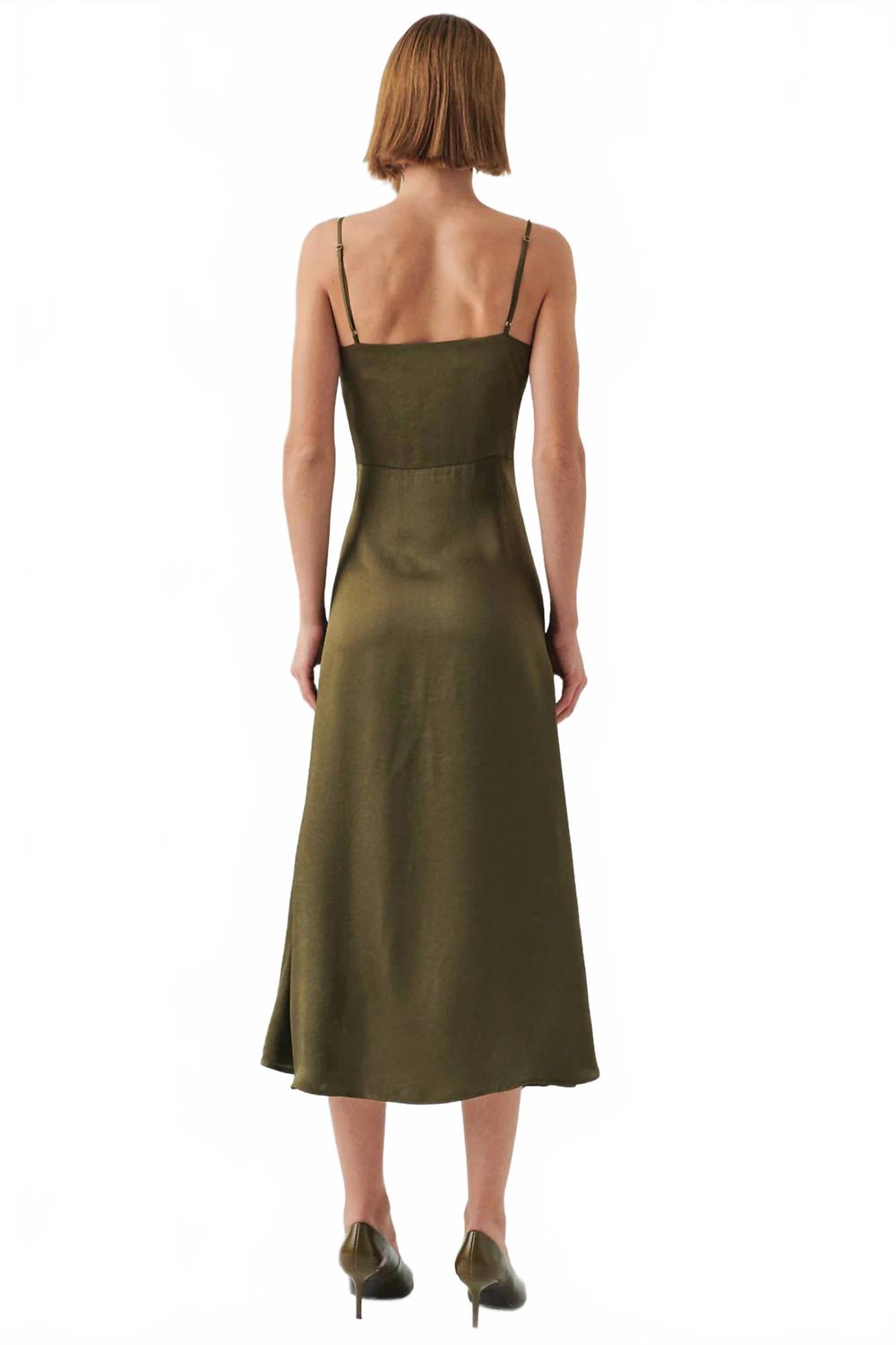 Macy Cowl Neck Sleeveless Midi Dress In Green