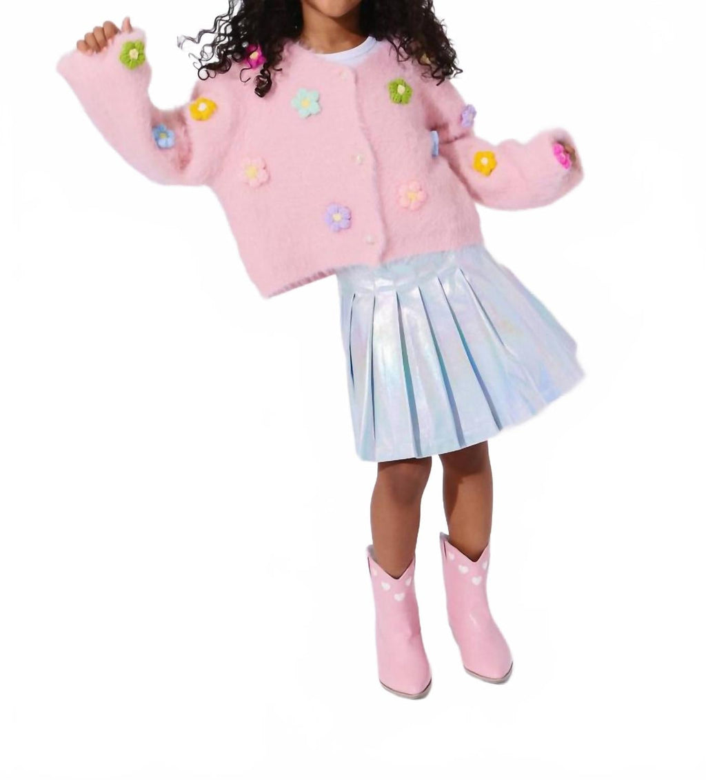 3D Rainbow Daisy Cardigan In Pink
