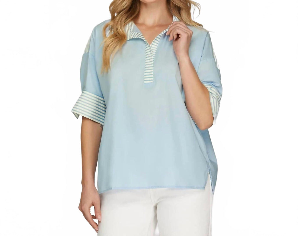 Prep Oversized Top In Light Blue