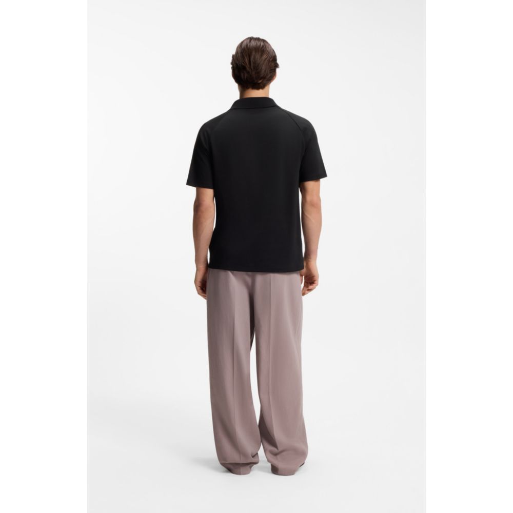 Johnny-collar polo shirt with broderie stripes