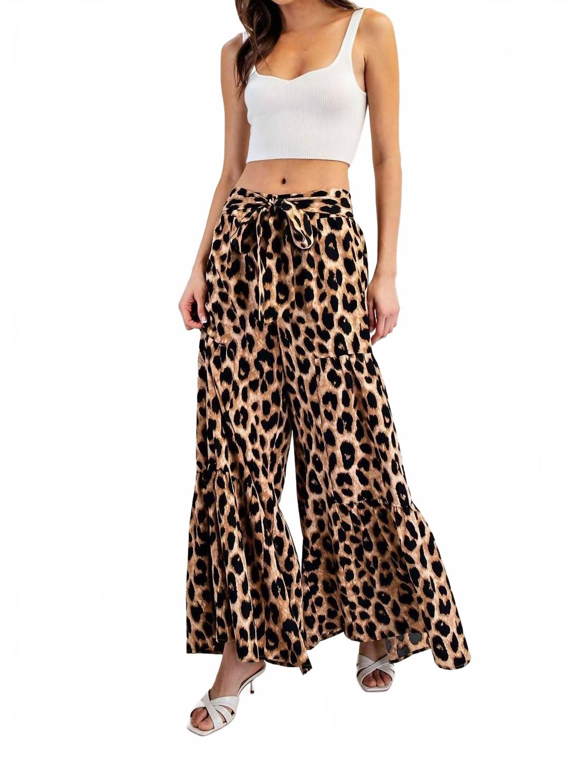 Tiered Wide Leg Pants In Leopard