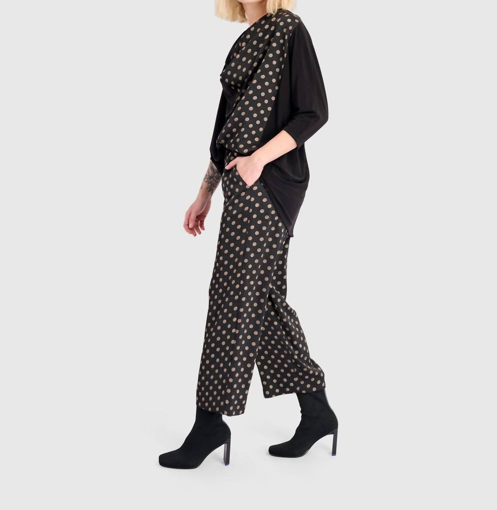 Coupe Draped Top In Black/bronze Dots