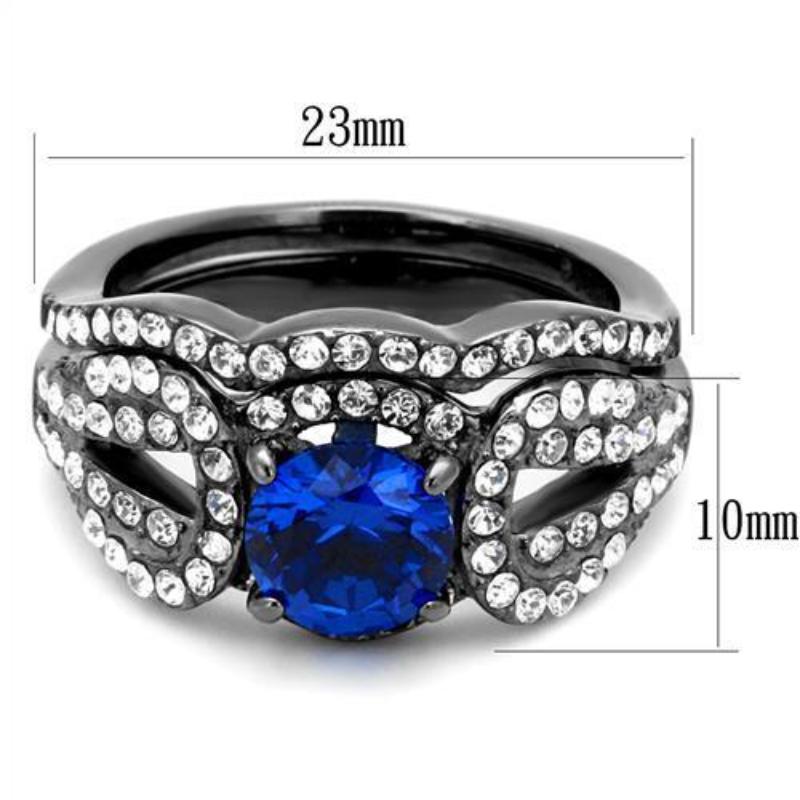 IP Light Black Stainless Steel Ring with Synthetic Spinel in London Blue